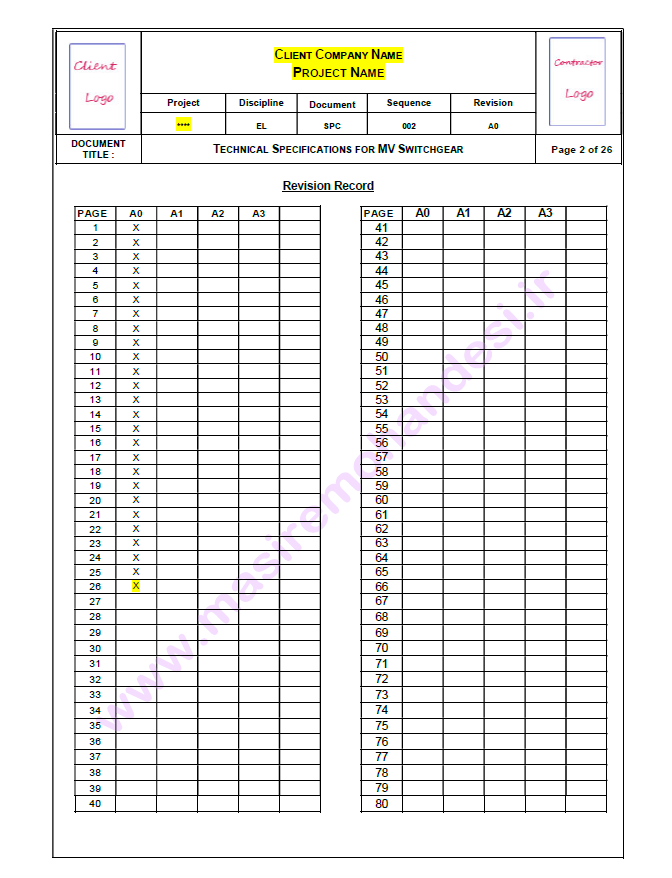 Spec_MV_RevSheet صفحه بازنگری مدرک Spec for MV