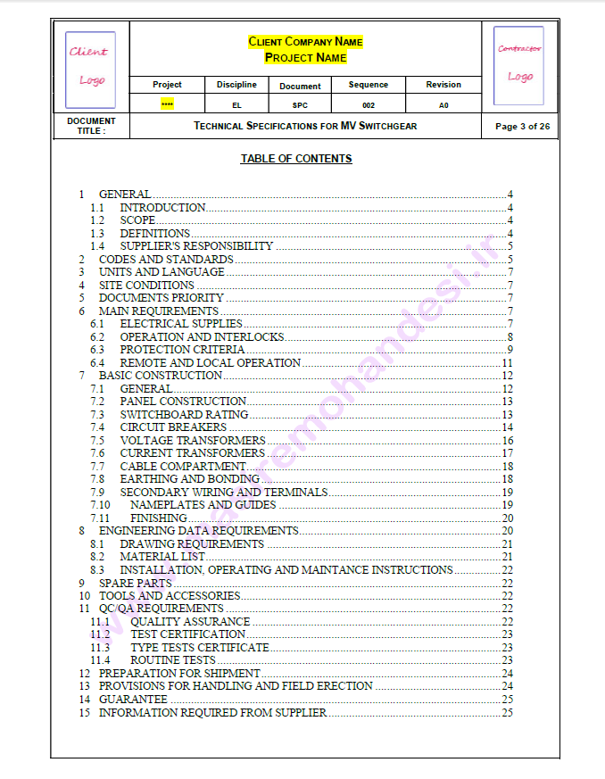 Spec_MV_TOC لیست مطالب Spec for MV