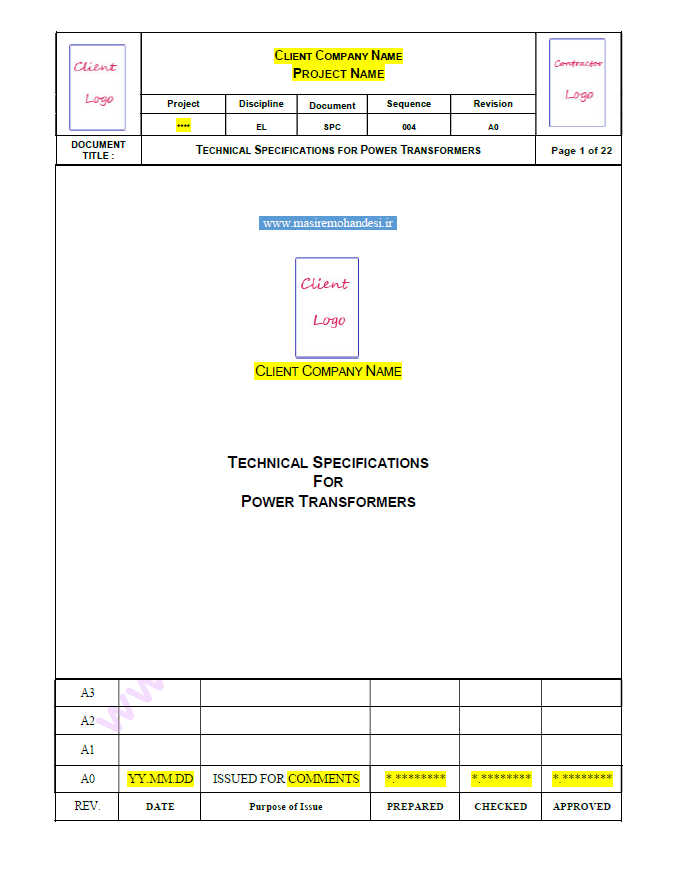 Spec_TR_Cover جلد مدرک Spec for Transformers